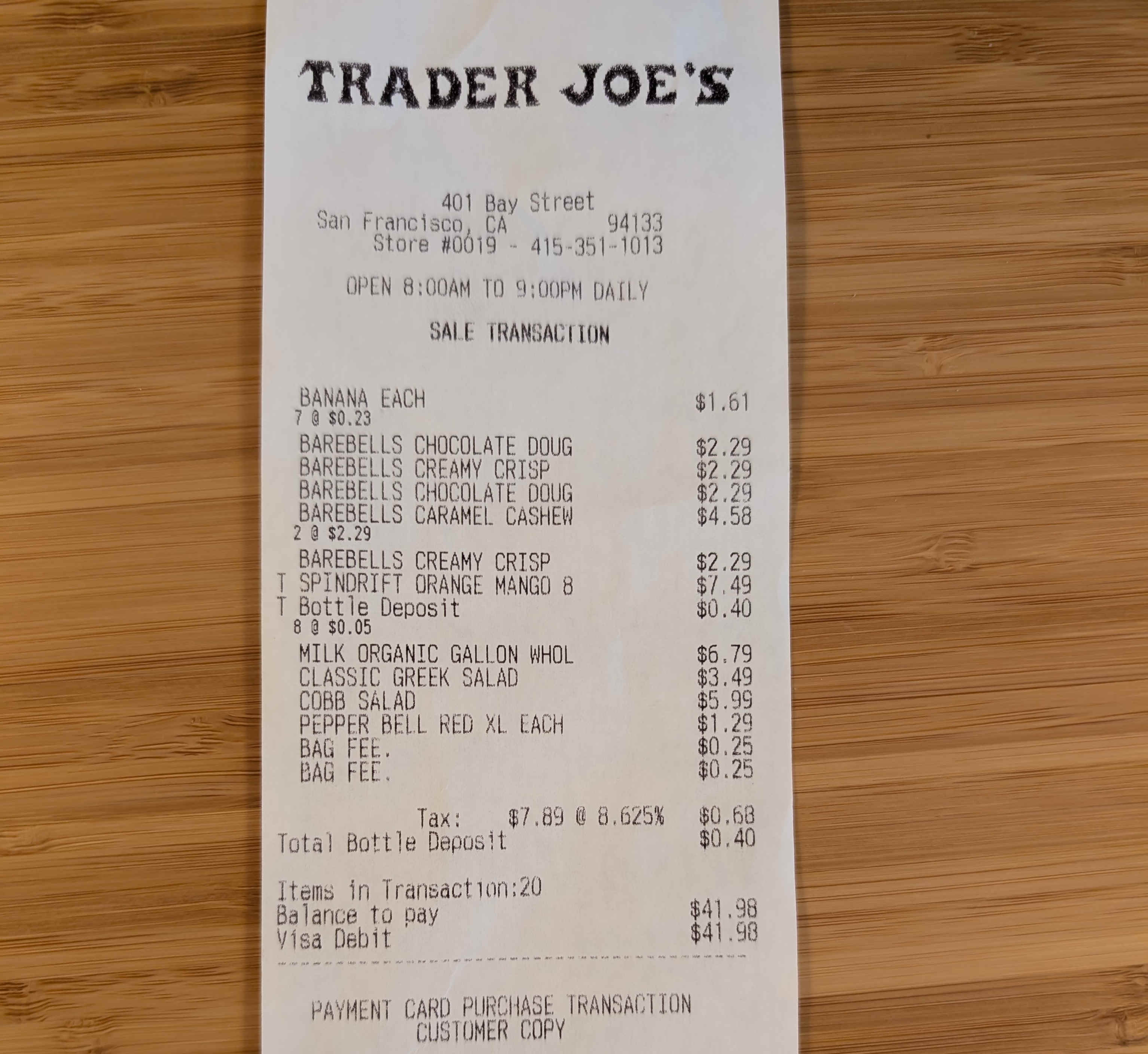 Trader Joe's receipt